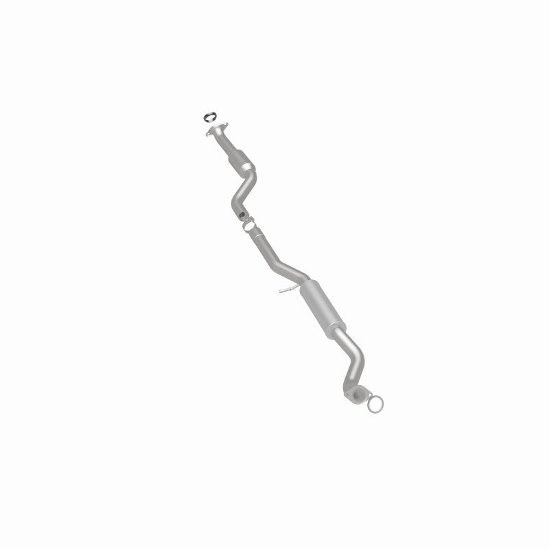 MagnaFlow 5571437 carb direct-fit catalytic converter, rear three-quarter view of the turntable spin