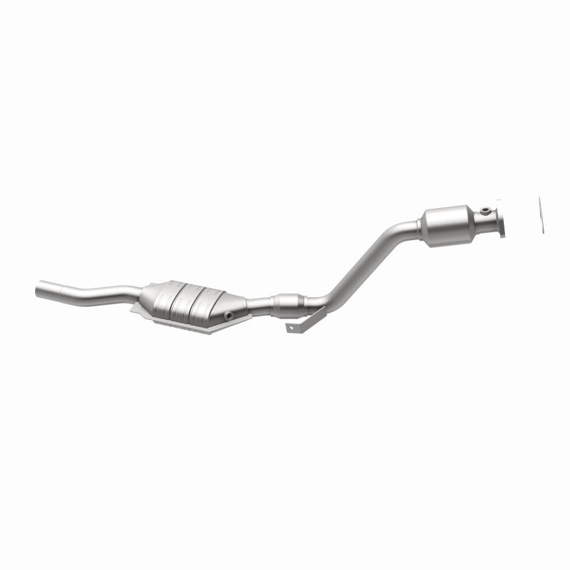 MagnaFlow 444333 carb direct-fit catalytic converter, opposite rear three-quarter view of the turntable spin