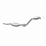 MagnaFlow 444333 carb direct-fit catalytic converter, opposite rear three-quarter view of the turntable spin