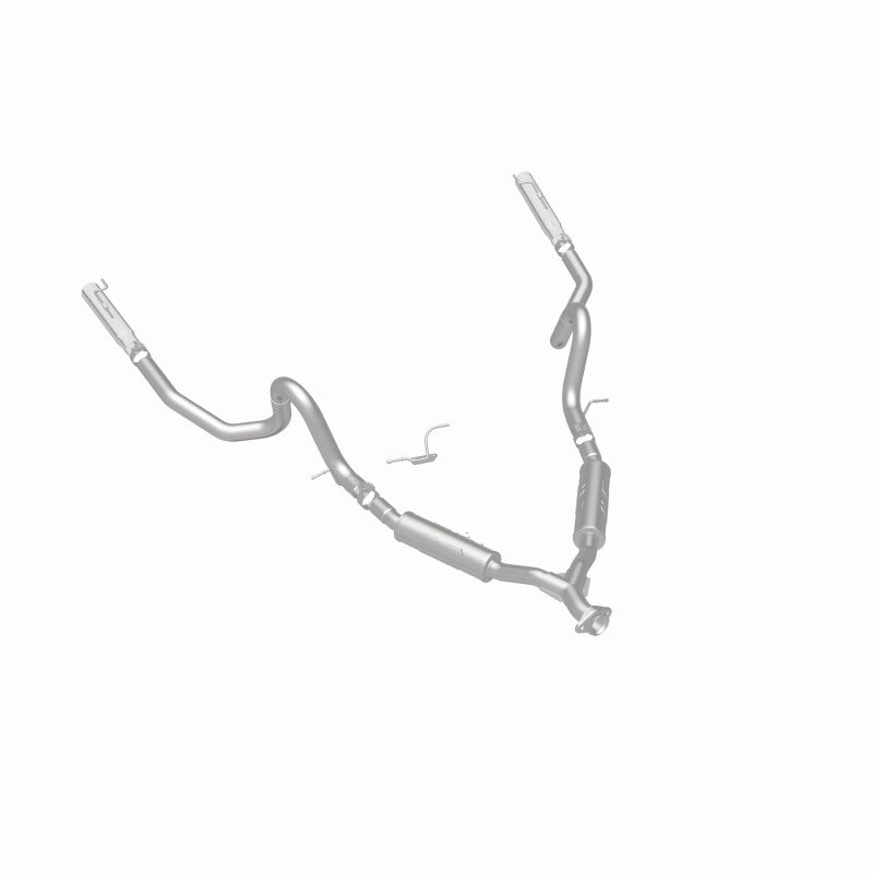MagnaFlow 15717 street series cat-back exhaust, rear three-quarter view of the turntable spin