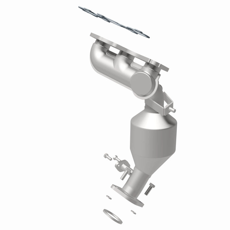 MagnaFlow 52018 oem grade manifold converter, rear view of the turntable spin