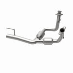 MagnaFlow 93241 hm grade direct-fit catalytic converter, opposite rear three-quarter view of the turntable spin