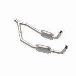 MagnaFlow 4551028 carb direct-fit catalytic converter, opposite rear three-quarter view of the turntable spin