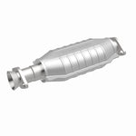 MagnaFlow 93286 hm grade direct-fit catalytic converter, front three-quarter view of the turntable spin