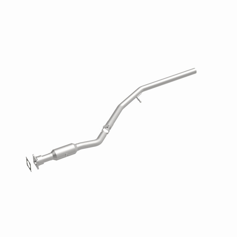 MagnaFlow 93202 hm grade direct-fit catalytic converter, front three-quarter view of the turntable spin