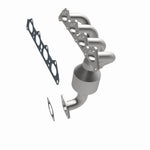 MagnaFlow 452038 carb manifold converter, rear three-quarter view of the turntable spin