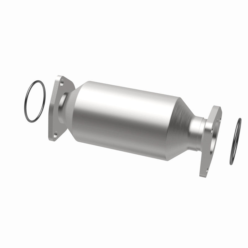 MagnaFlow 93642 hm grade direct-fit catalytic converter, opposite rear three-quarter view of the turntable spin