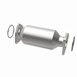 MagnaFlow 93642 hm grade direct-fit catalytic converter, opposite rear three-quarter view of the turntable spin