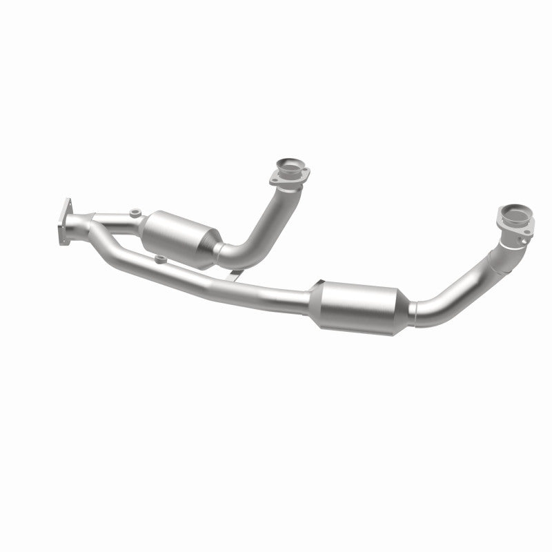 MagnaFlow 23542 hm grade direct-fit catalytic converter, opposite rear three-quarter view of the turntable spin