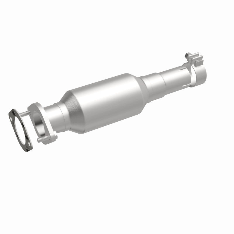 MagnaFlow 5571146 carb direct-fit catalytic converter, front three-quarter view of the turntable spin