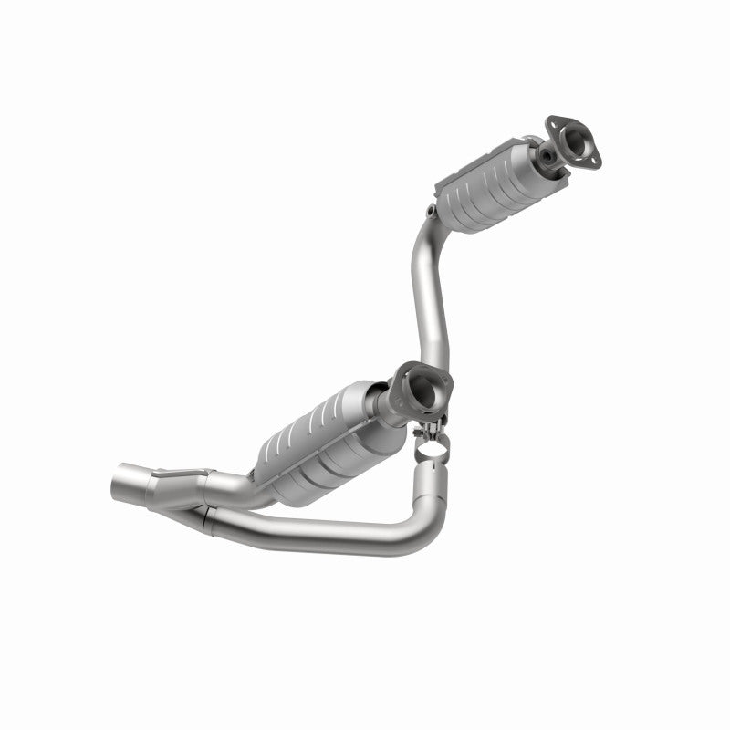 MagnaFlow 24397 hm grade direct-fit catalytic converter, opposite rear three-quarter view of the turntable spin