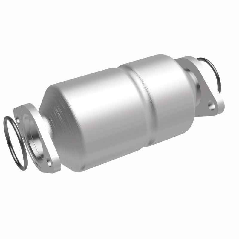 MagnaFlow 338656 carb direct-fit catalytic converter, front three-quarter view of the turntable spin