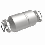 MagnaFlow 338656 carb direct-fit catalytic converter, front three-quarter view of the turntable spin