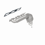 MagnaFlow 52310 oem grade manifold converter, rear three-quarter view of the turntable spin