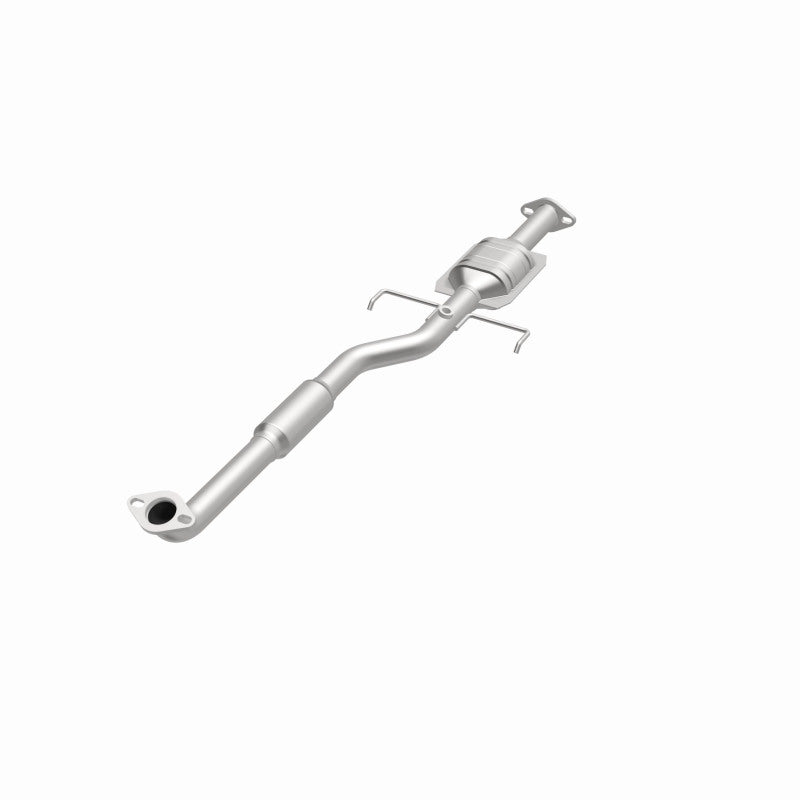 MagnaFlow 457025 carb direct-fit catalytic converter, opposite front three-quarter view of the turntable spin