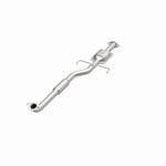 MagnaFlow 457025 carb direct-fit catalytic converter, opposite front three-quarter view of the turntable spin