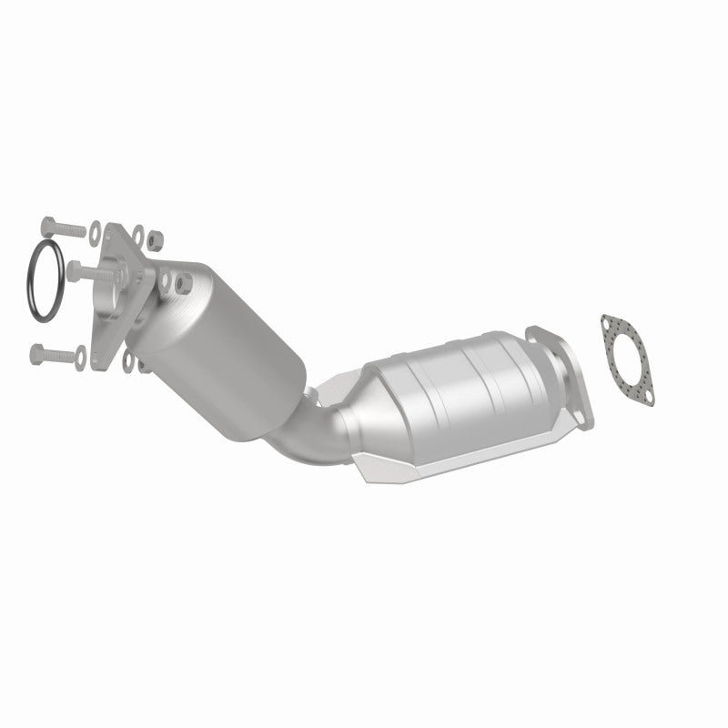 MagnaFlow 551143 carb direct-fit catalytic converter, rear three-quarter view of the turntable spin