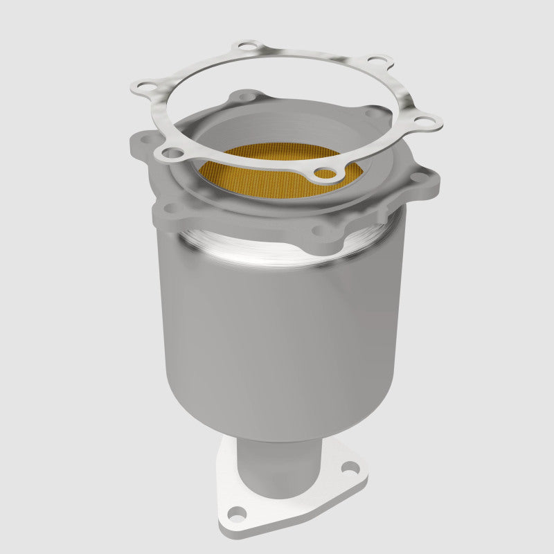 MagnaFlow 49320 oem grade direct-fit catalytic converter, opposite rear three-quarter view of the turntable spin