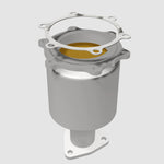 MagnaFlow 49320 oem grade direct-fit catalytic converter, opposite rear three-quarter view of the turntable spin