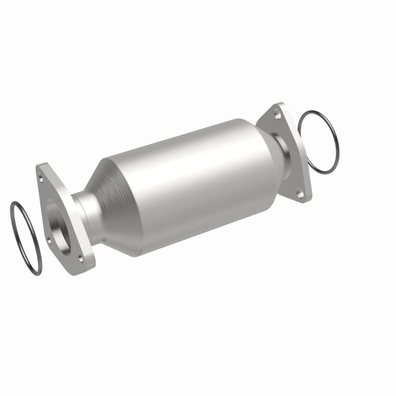 MagnaFlow 5592683 carb direct-fit catalytic converter, front three-quarter view of the turntable spin
