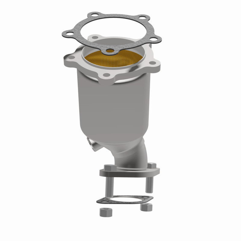 MagnaFlow 24243 hm grade direct-fit catalytic converter, rear three-quarter view of the turntable spin