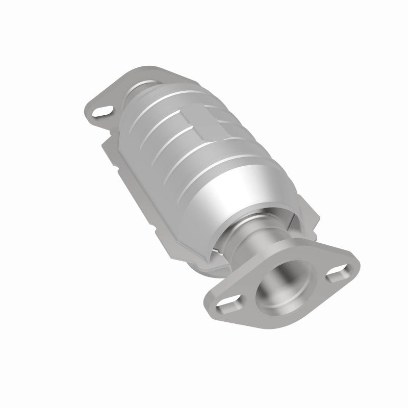 MagnaFlow 93297 hm grade direct-fit catalytic converter, rear three-quarter view of the turntable spin