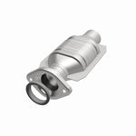 MagnaFlow 93268 hm grade direct-fit catalytic converter, opposite front three-quarter view of the turntable spin
