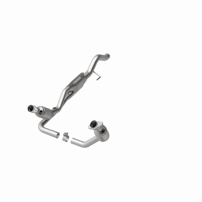 MagnaFlow 93181 hm grade direct-fit catalytic converter, opposite front three-quarter view of the turntable spin