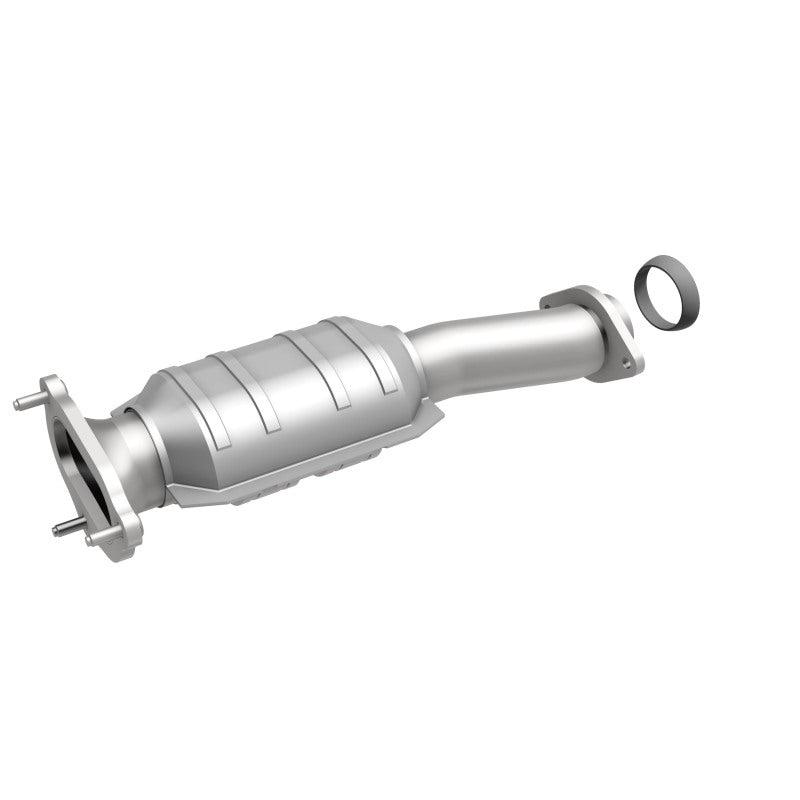 MagnaFlow 93641 hm grade direct-fit catalytic converter, front three-quarter view of the turntable spin