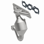 MagnaFlow 50646 hm grade manifold converter, front three-quarter view of the turntable spin