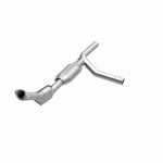 MagnaFlow 93391 hm grade direct-fit catalytic converter, opposite front three-quarter view of the turntable spin