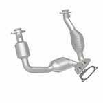 MagnaFlow 441118 carb direct-fit catalytic converter, rear three-quarter view of the turntable spin