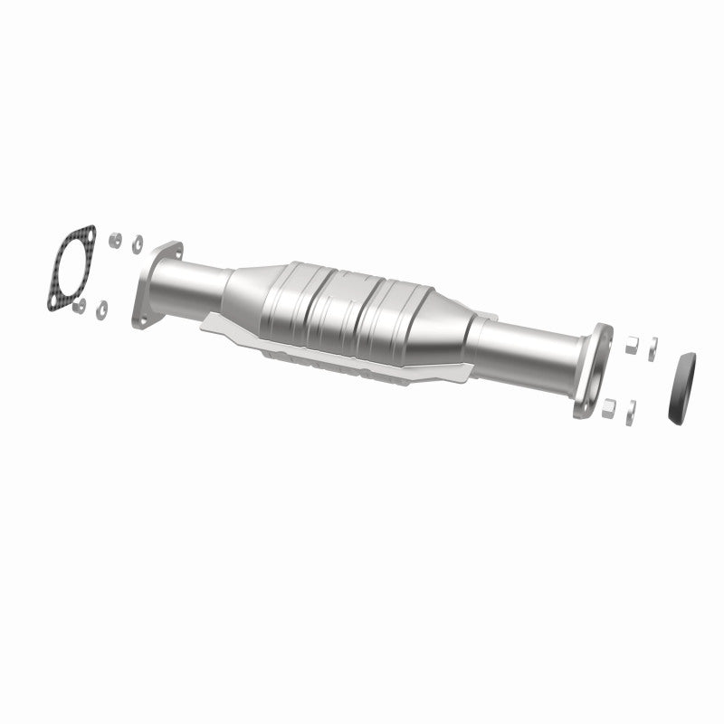 MagnaFlow 24239 hm grade direct-fit catalytic converter, opposite rear three-quarter view of the turntable spin