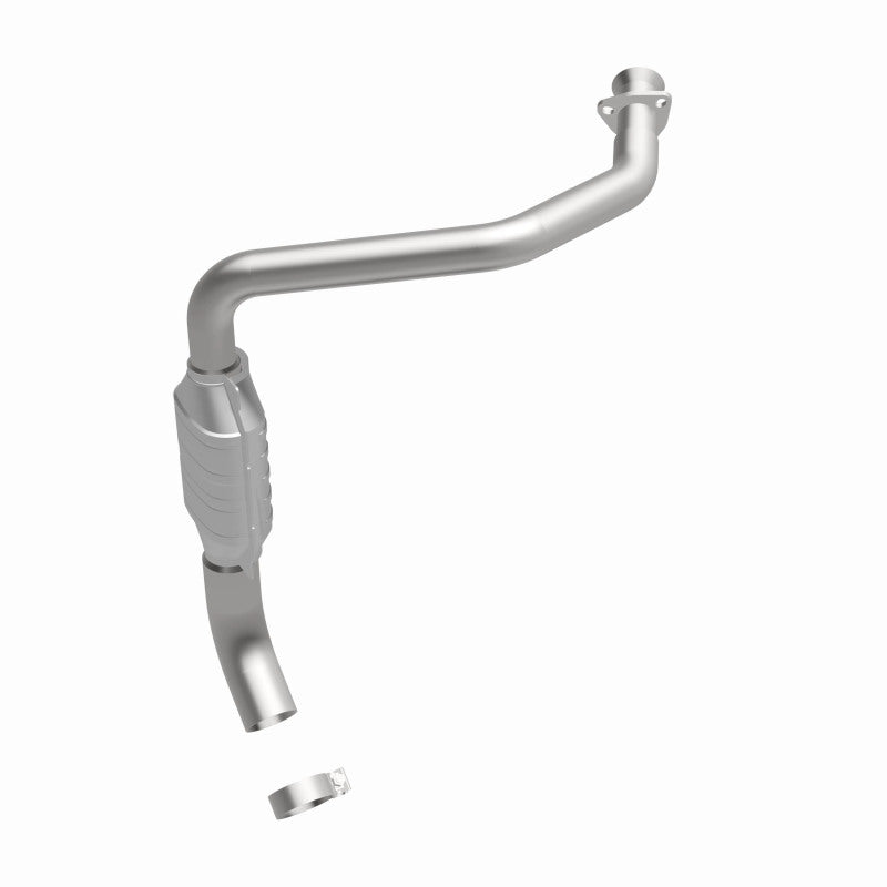 MagnaFlow 93615 hm grade direct-fit catalytic converter, front three-quarter view of the turntable spin