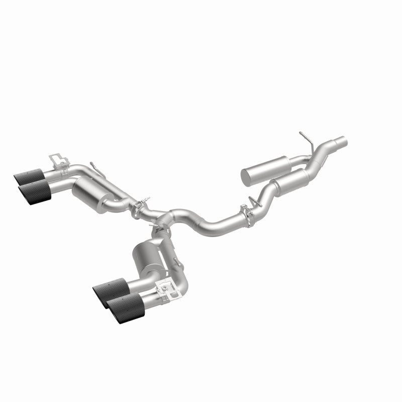 MagnaFlow 19617 neo series cat-back exhaust, front three-quarter view of the turntable spin