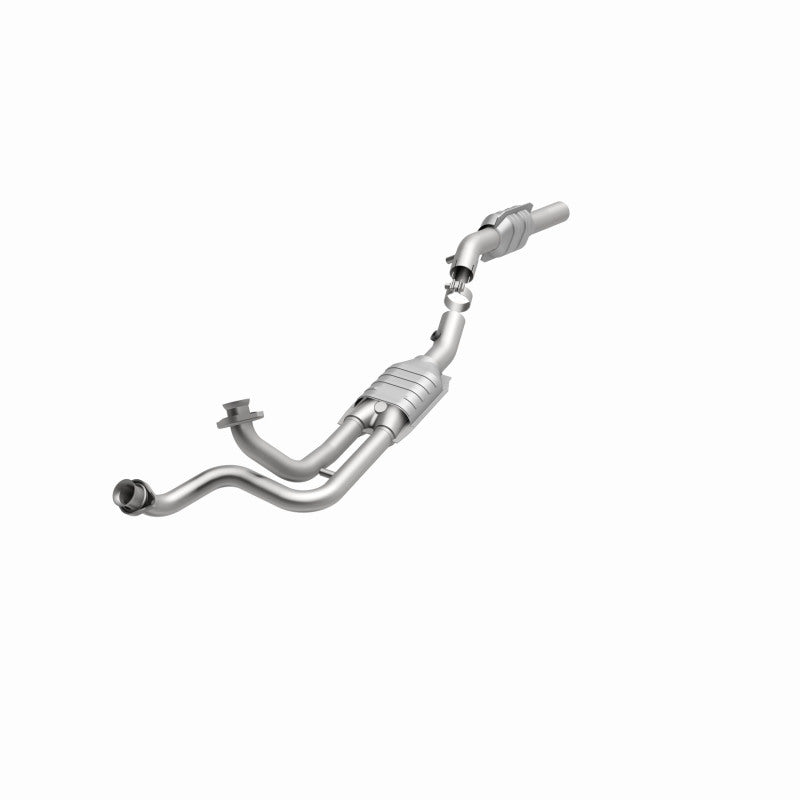 MagnaFlow 93381 hm grade direct-fit catalytic converter, opposite front three-quarter view of the turntable spin
