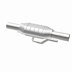 MagnaFlow 95221 hm grade direct-fit catalytic converter, opposite rear three-quarter view of the turntable spin
