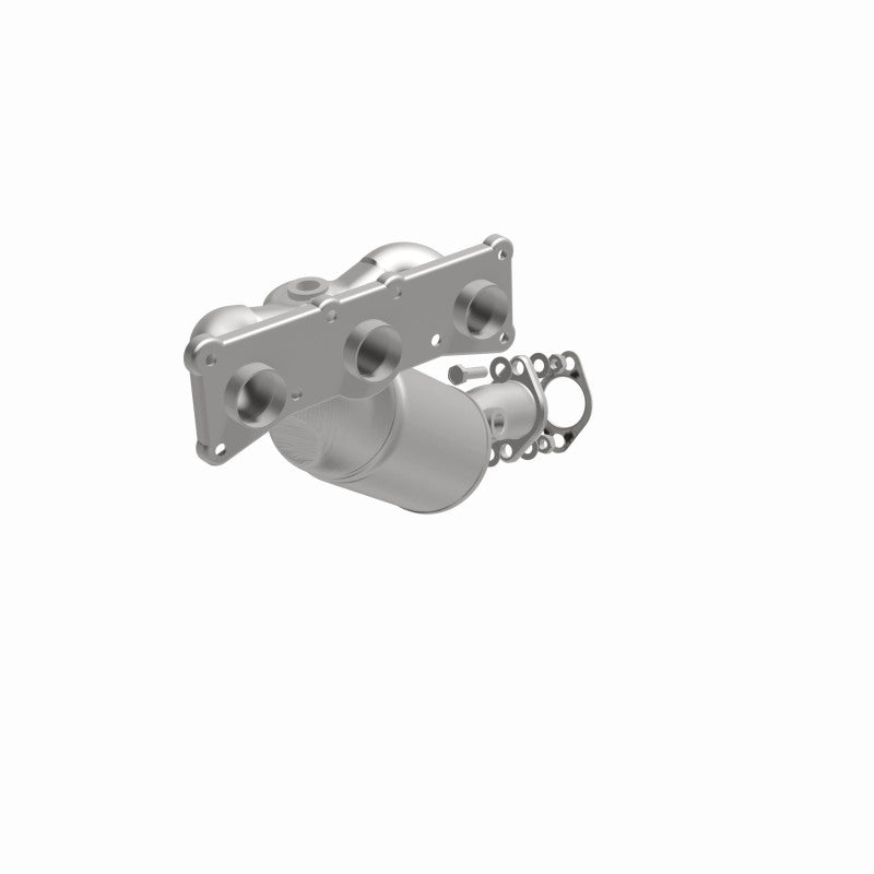 MagnaFlow 5531226 carb manifold converter, opposite front three-quarter view of the turntable spin