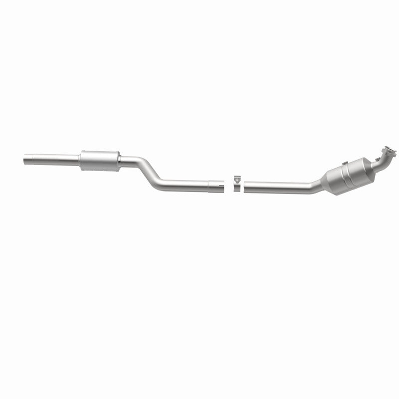 MagnaFlow 5561919 carb direct-fit catalytic converter, opposite rear three-quarter view of the turntable spin