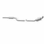 MagnaFlow 5561919 carb direct-fit catalytic converter, opposite rear three-quarter view of the turntable spin