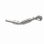 MagnaFlow 551682 carb direct-fit catalytic converter, opposite rear three-quarter view of the turntable spin