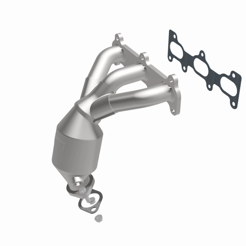 MagnaFlow 49273 oem grade manifold converter, front three-quarter view of the turntable spin
