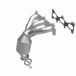 MagnaFlow 49273 oem grade manifold converter, front three-quarter view of the turntable spin