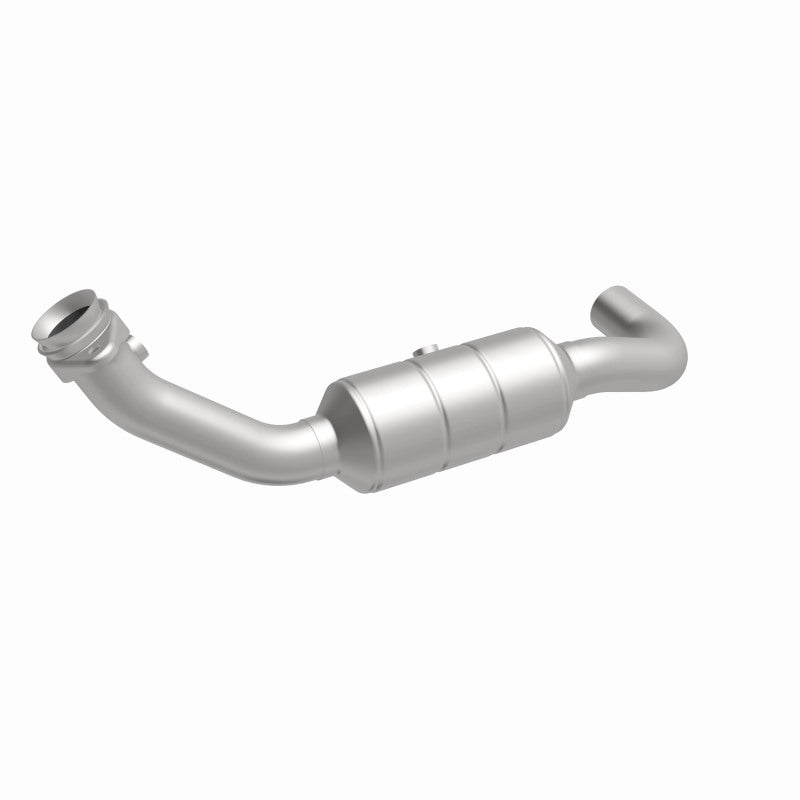 MagnaFlow 93123 hm grade direct-fit catalytic converter, front three-quarter view of the turntable spin