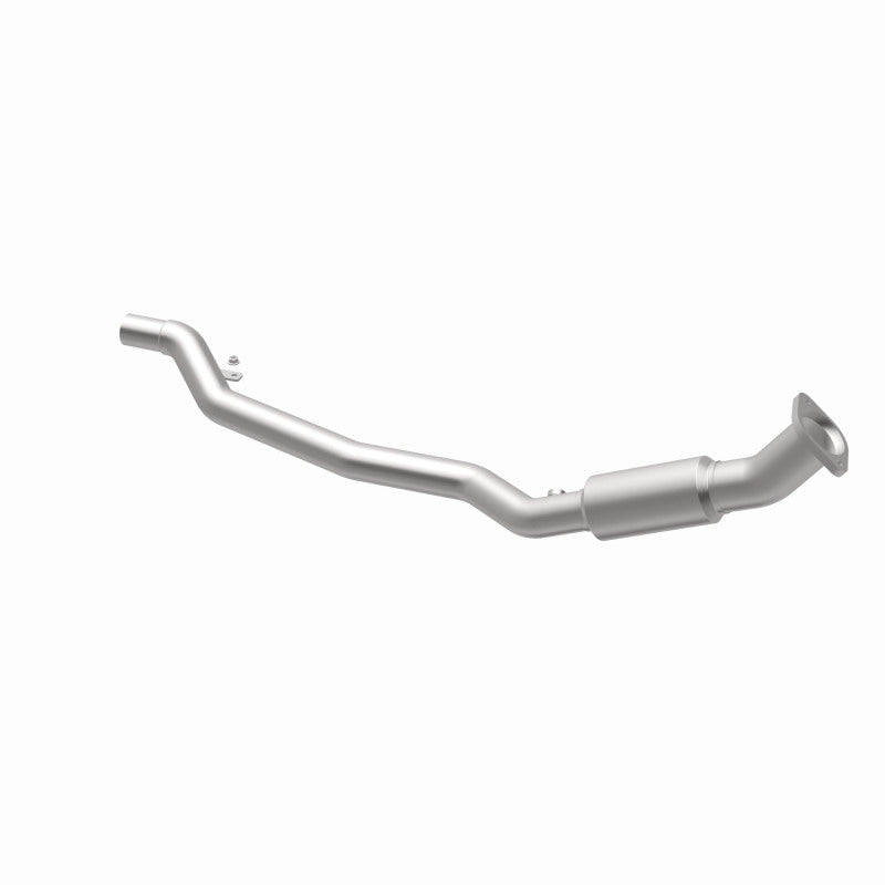 MagnaFlow 5561539 carb direct-fit catalytic converter, opposite rear three-quarter view of the turntable spin