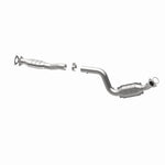 MagnaFlow 447273 carb direct-fit catalytic converter, opposite rear three-quarter view of the turntable spin