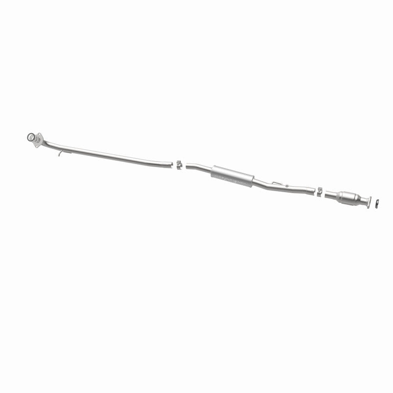 MagnaFlow 93220 hm grade direct-fit catalytic converter, opposite rear three-quarter view of the turntable spin