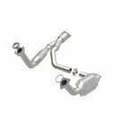 MagnaFlow 49650 oem grade direct-fit catalytic converter, opposite front three-quarter view of the turntable spin
