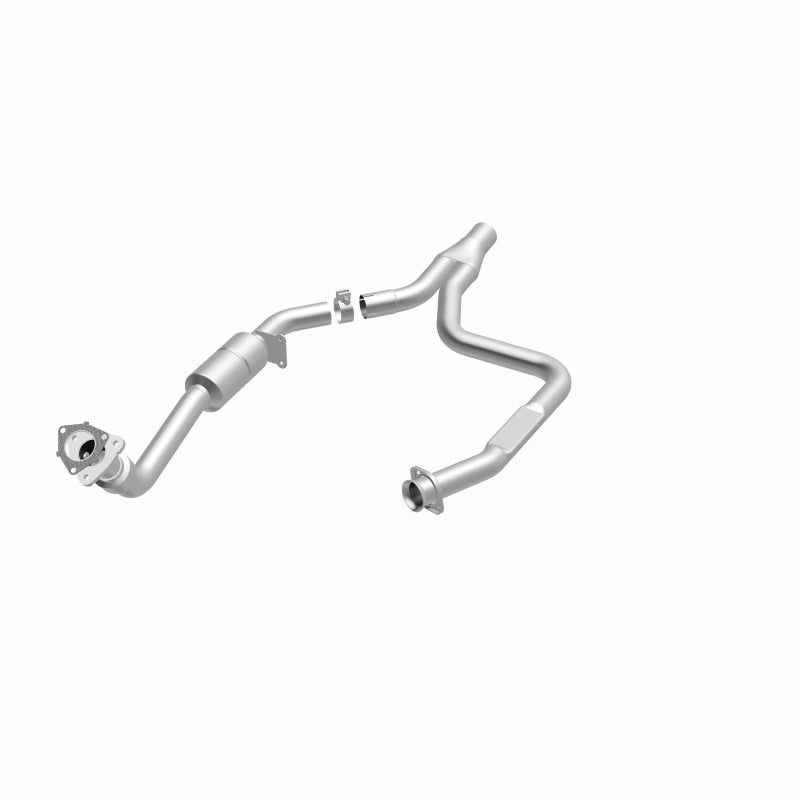 MagnaFlow 23476 hm grade direct-fit catalytic converter, opposite front three-quarter view of the turntable spin