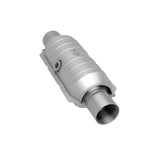 MagnaFlow 451256 universal catalytic converter, rear three-quarter view of the turntable spin